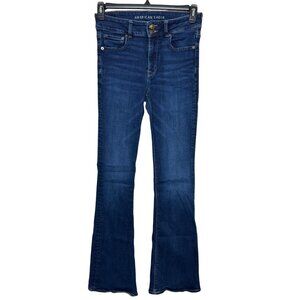 American Eagle Hi-Rise Artist Flare Dark Wash Jeans Size 8 LONG Festival Boho